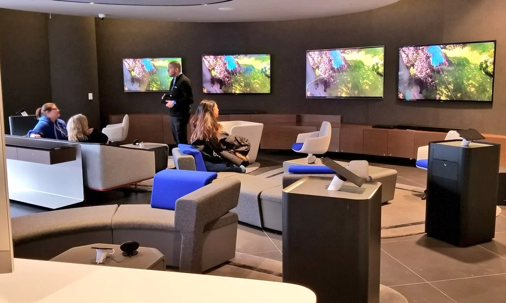 (The store’s ‘luxe’ TV experience zone showcases Samsung picture, sound and design innovations. PHoto: Samsung)&nbsp;