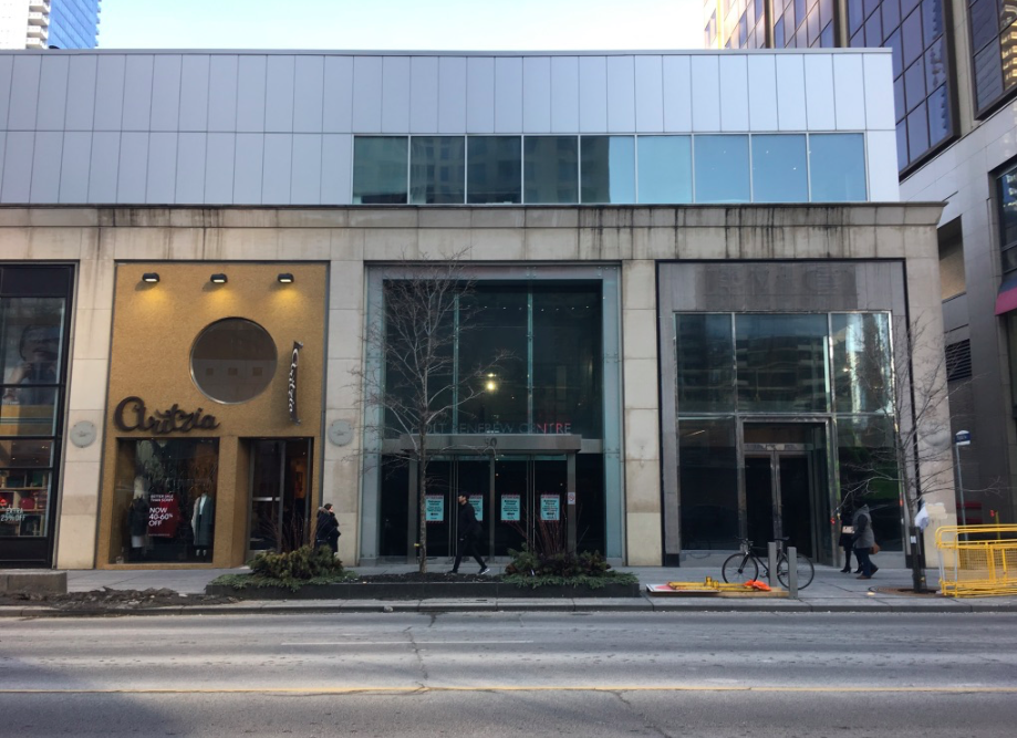 (The current Aritzia store at 50 Bloor St. W. will see its facade triple in length, taking over the former entrance to the Holt Renfrew Centre/HMV, as well as a retail space formerly occupied by BCBG. Photo: Craig Patterson) 