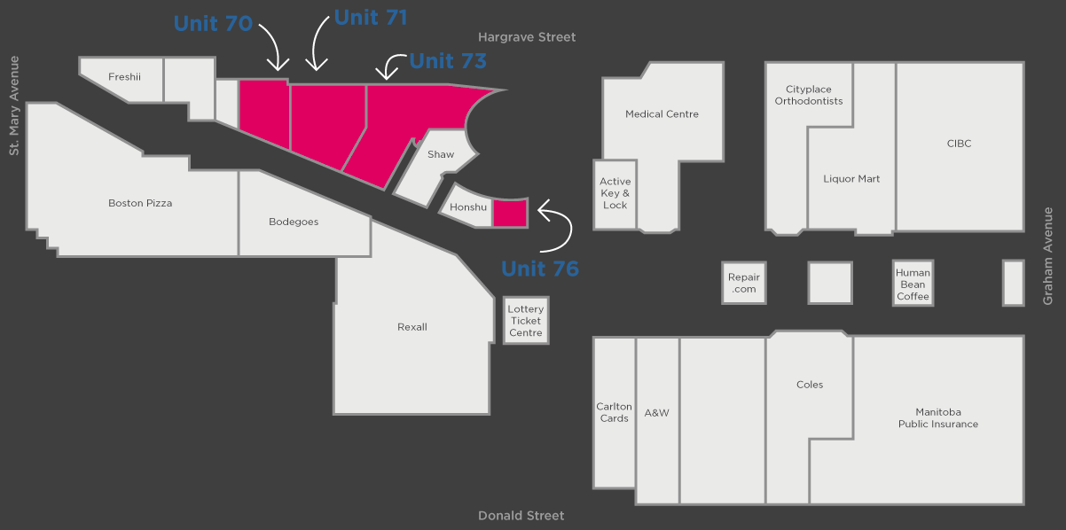 (Floor Plan of the pop-up spaces at winnipeg's Cityplace) 