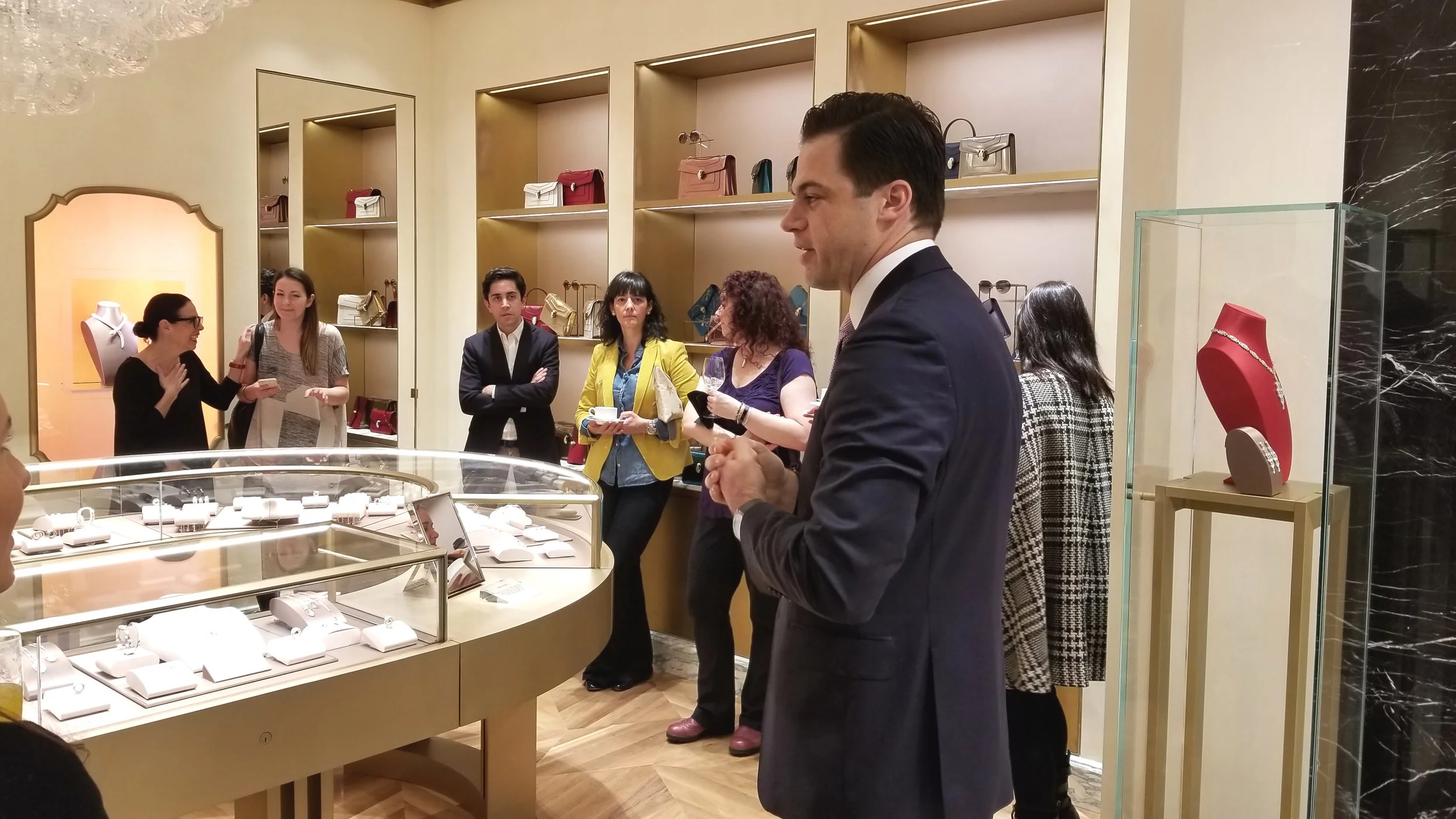 [Daniel Paltridge, President of Bulgari North America, speaks to media at the opening]