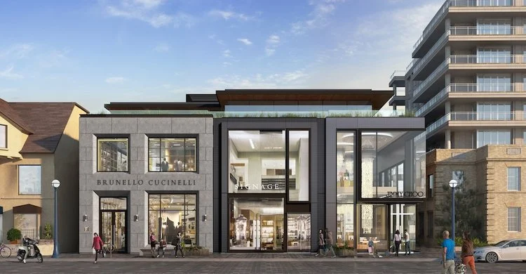 102-108 Yorkville Avenue will house Brunello Cucinelli, Jimmy Choo and Her Majesty's pleasure when it's finished towards the end of this year. the two-level middle retail space is available. Rendering via First Capital Realty [ Our Article ]