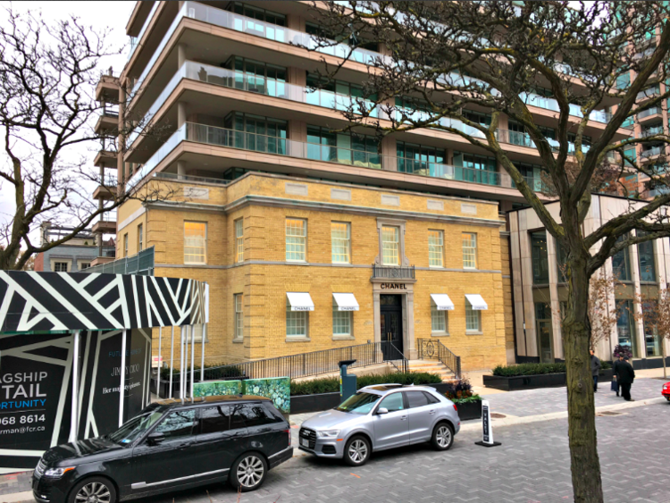 Chanel opened  an 8,550 square foot store at 100 Yorkville Avenue in November of 2017 -- Jimmy Choo is under construction to the left. Photo take in November of 2017 by Craig Patterson [ Our Article ]