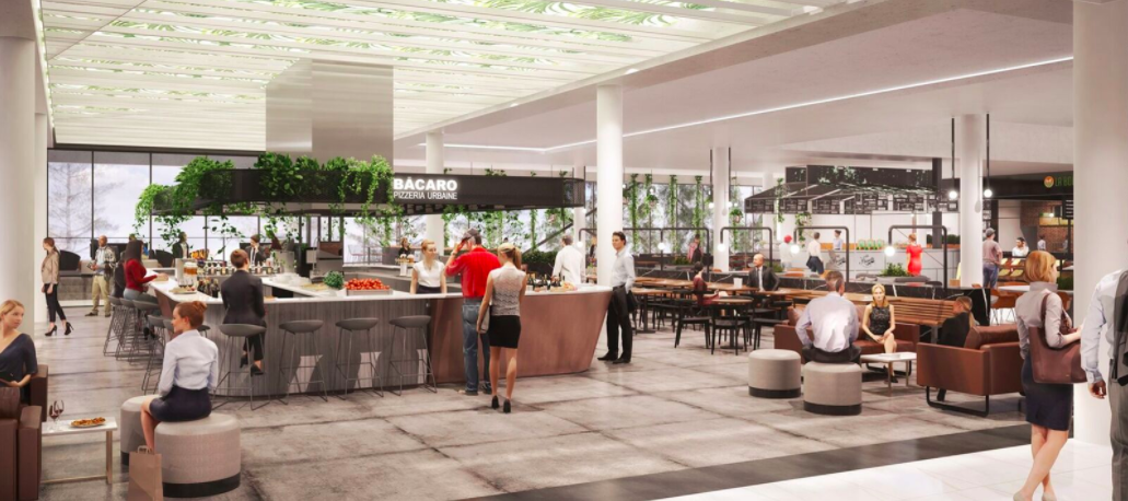 (You can get a glass of wine -- or pizza, at the new Italian concept to be located at the centre of the new food centre)