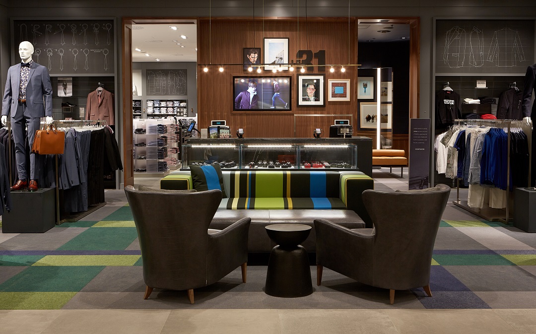 (Men's 'le 31' department features clothing 'blueprints' on its walls) 