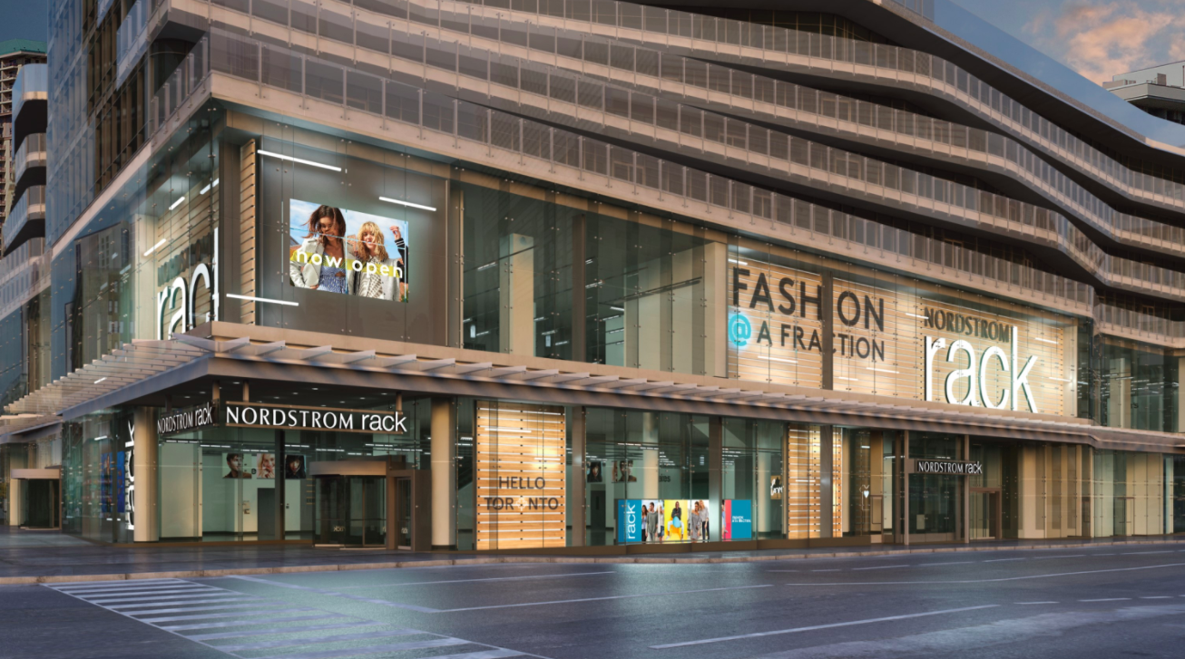 (Rendering of the Toronto Bloor Street Nordstrom Rack, opening on May 3) 