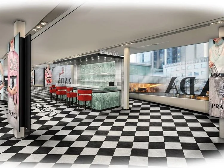 (THE PEDESTRIAN PASSAGE OVER DUNSMUIR STREET AT HOLT RENFREW IN VANCOUVER was TRANSFORMED INTO A "PRADA SPIRIT POP-UP SHOP" FROM FEB. 8-19 OF THIS YEAR. RENDERING COURTESY OF PRADA)&nbsp;