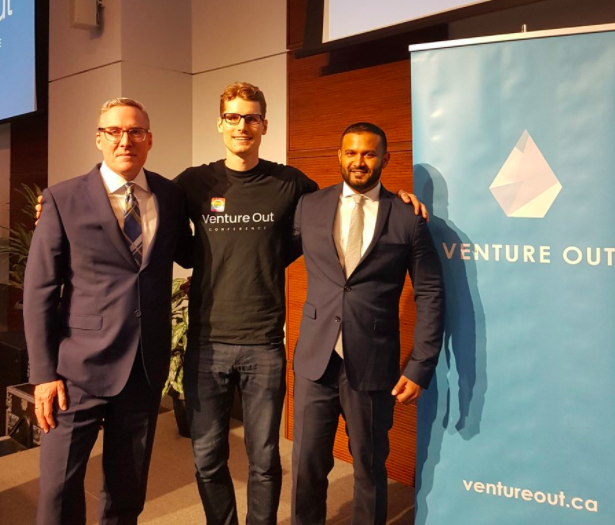 [Dax Dasilva, far right and on the far left is John Moore. centre is venture out co-chair taylor bond]