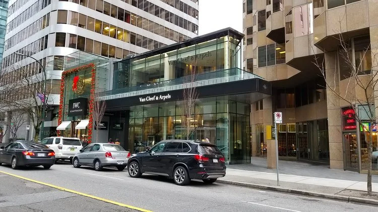[IWC and Van cleef &amp; Arpels in Vancouver's Alberni Street/Luxury Zone. Photo: Helen Siwak]