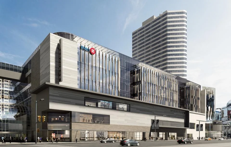 BMO will open offices above CF Toronto Eaton Centre's Nordstrom store, in a space that once housed Sears Canada's flagship. Rendering: Cadillac Fairview.
