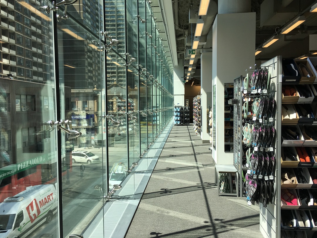 Sunflooded south-facing windows -- second-floor shoe department. 