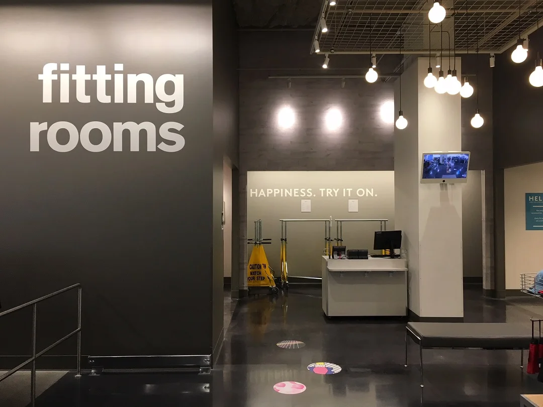 spacious fitting room area