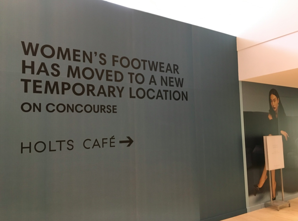 Former women's shoe hall on the mezzanine, closed for renos.