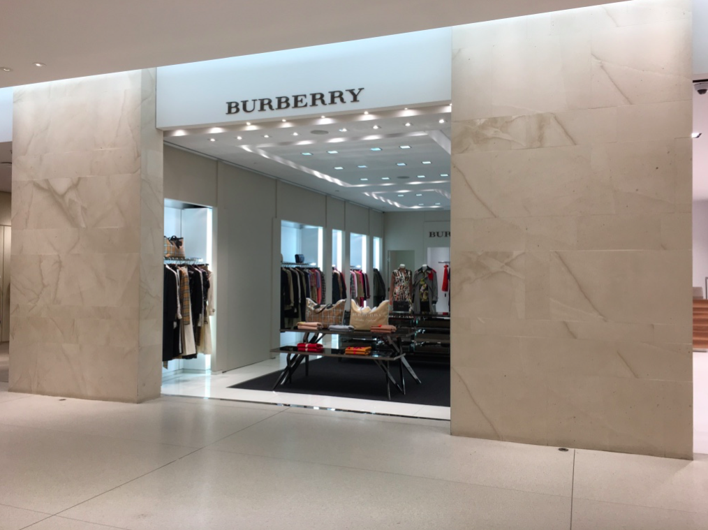 Temporary women's Burberry ready-to-wear boutique -- this space once housed Michael Kors and is located between Akris and Brunello Cucinelli.
