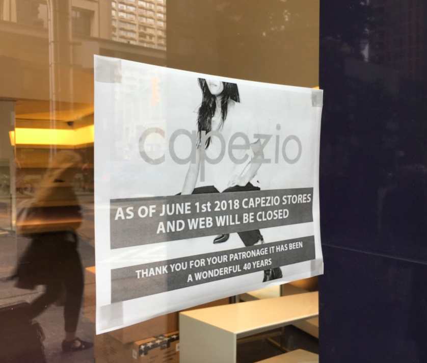 Signage at the former Capezio store on Toronto's Bloor St. West. The space will be merged into the adjacent David's store. Photo: Craig Patterson 
