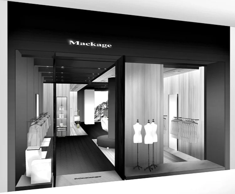 Rendering of the Mackage store at Toronto's Yorkdale Shopping Centre. Rendering: Burdifilek