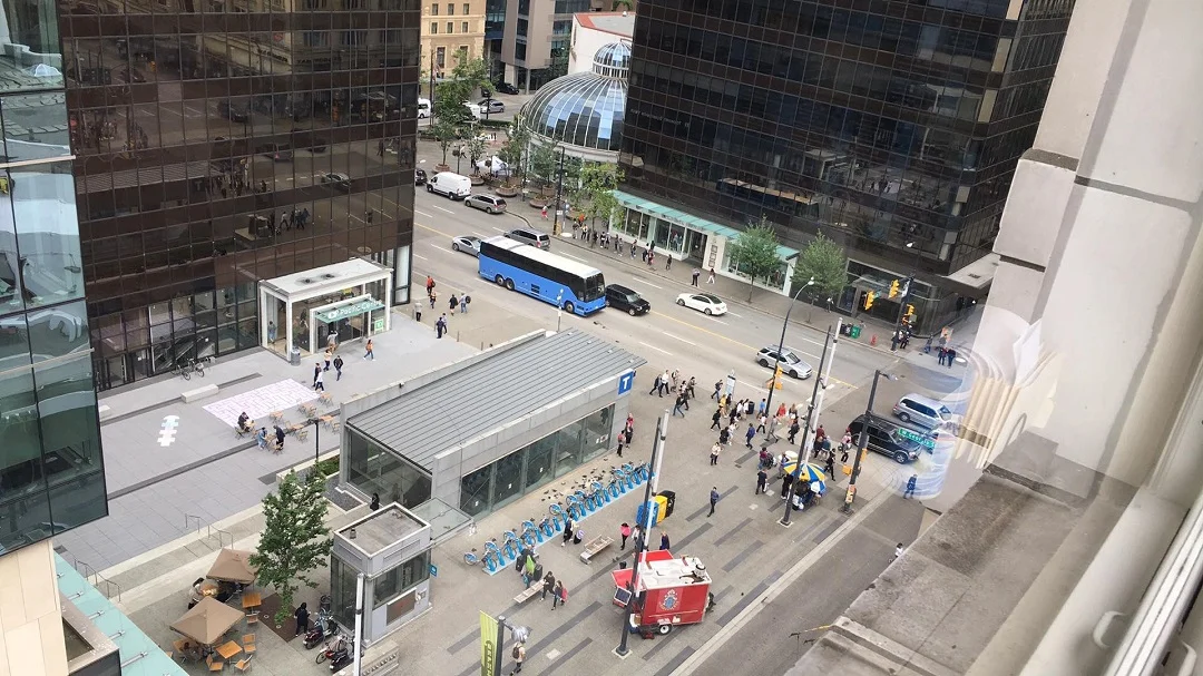Granville Street and Georgia Street from Vancouver Block. Photo: Lee Rivett