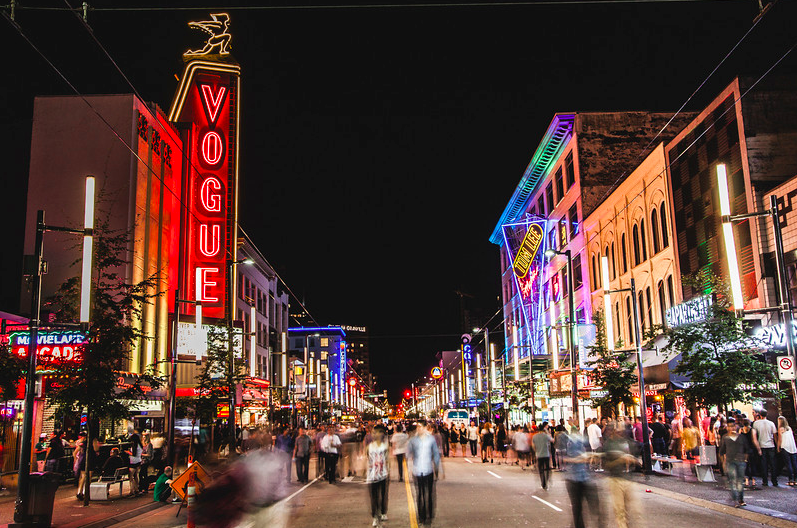 A busy evening on the Granville Street Strip. Photo:&nbsp;Filament Photography