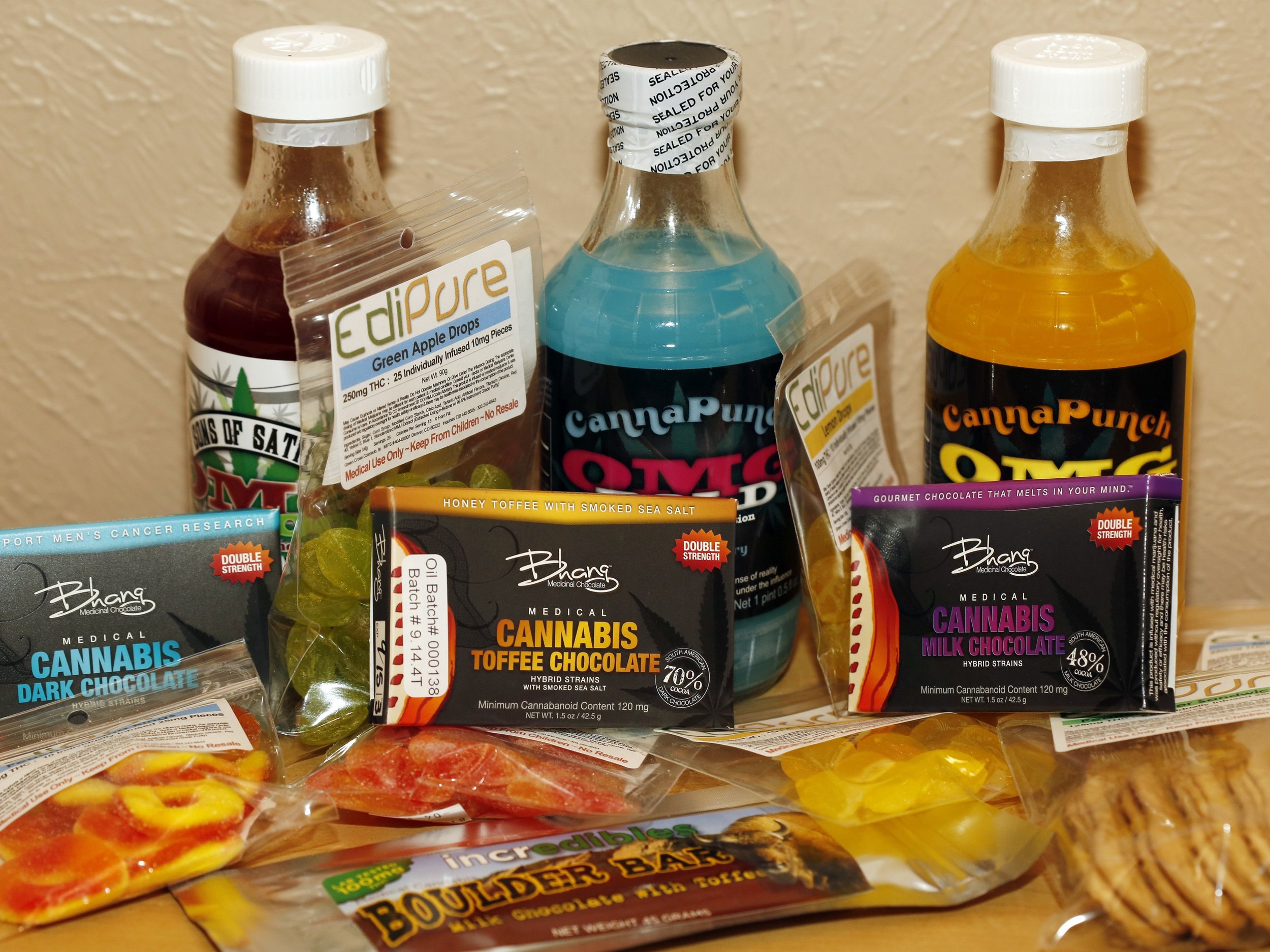 A sampling of edible cannabis products that have been sold in Colorado since legalization. Photo: FiveThirtyEight