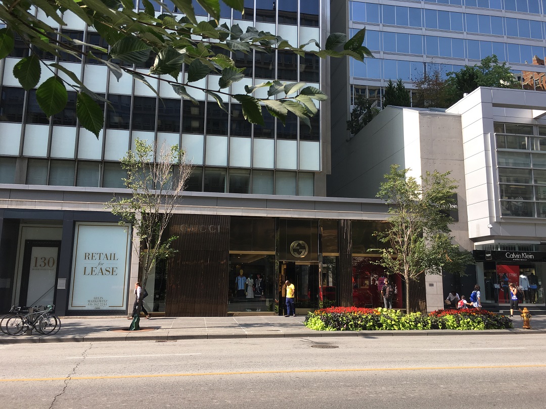 Gucci at 130 Bloor St. W. -- the store will see a renovation and ~1,000 sq ft expansion next year. Photo: Criag Patterson
