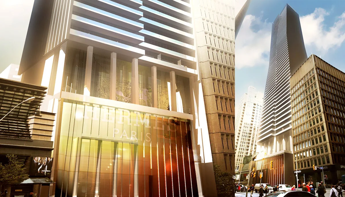 Rendering of the redevelopment of 80 Bloor St. w -- it's not clear if/when the existing tower will be demolished for a retail/residential development