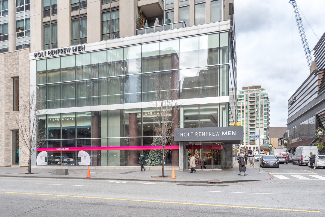 Holt Renfrew Men currently anchors the Bellair Street corner of 100 Bloor St. W. Image: Gensler .