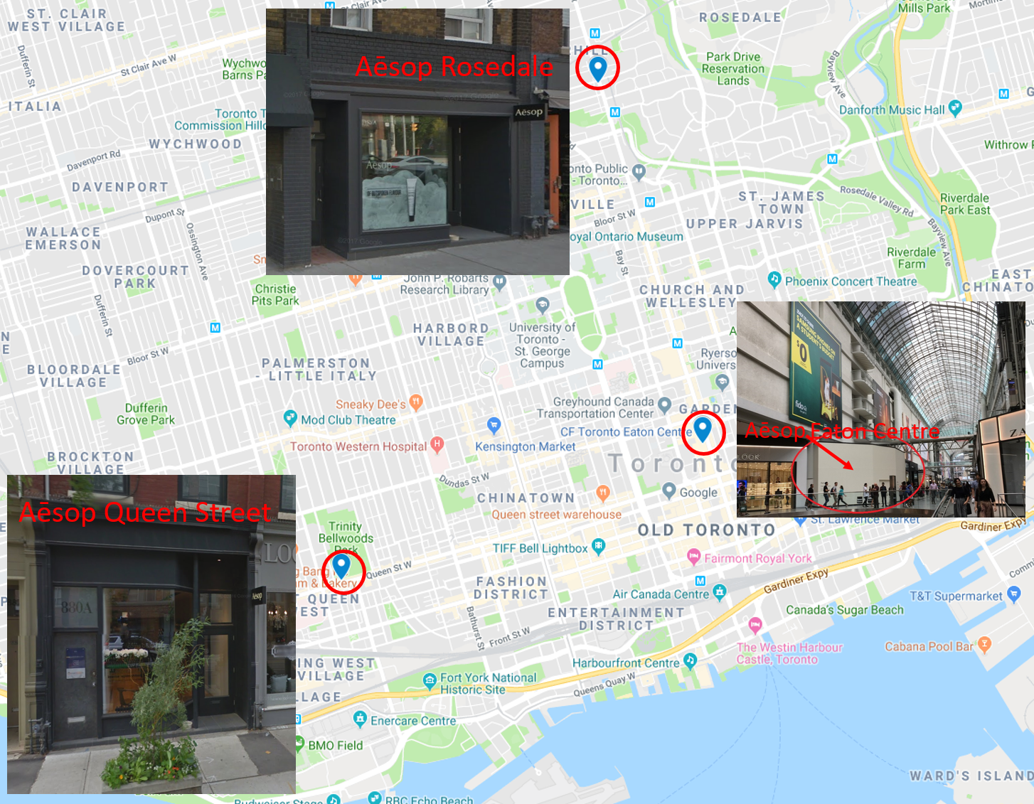 3 Toronto Stores. Click image for interactive Google Map