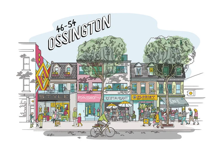 Below: Current state and above, a rendering of what’s proposed, via Hullmark