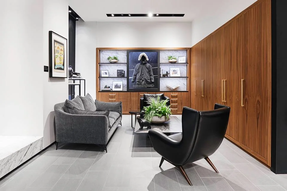 Canada Goose’s first parka design on display in a sitting area in the store. Photo: Canada Goose