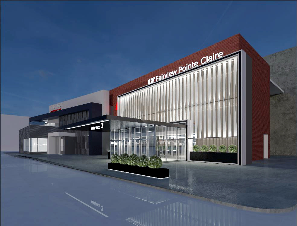 Above: Rendering of the updated CF Fairview Pointe Clair in suburban Montreal. Rendereing: Cadillac Fairview