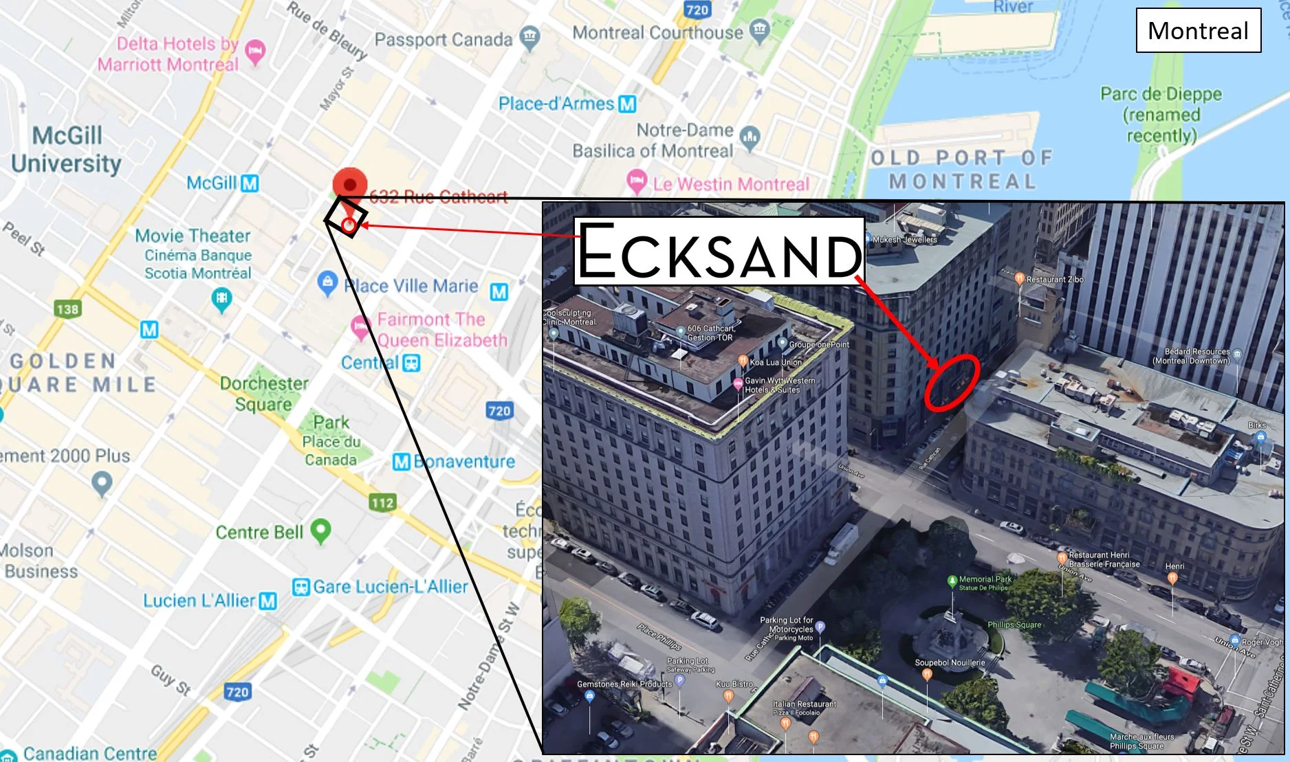 Downtown Montreal Location.    Click for Interactive google map