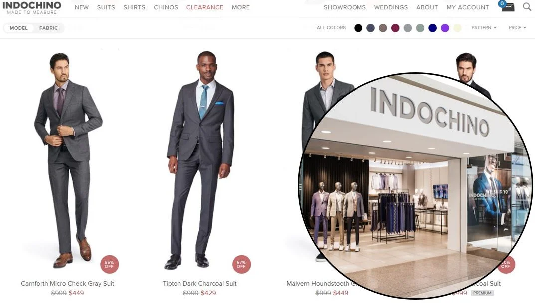 INDOCHINO Website (Click) and Metrotown location (Brick) in Burnaby, BC.