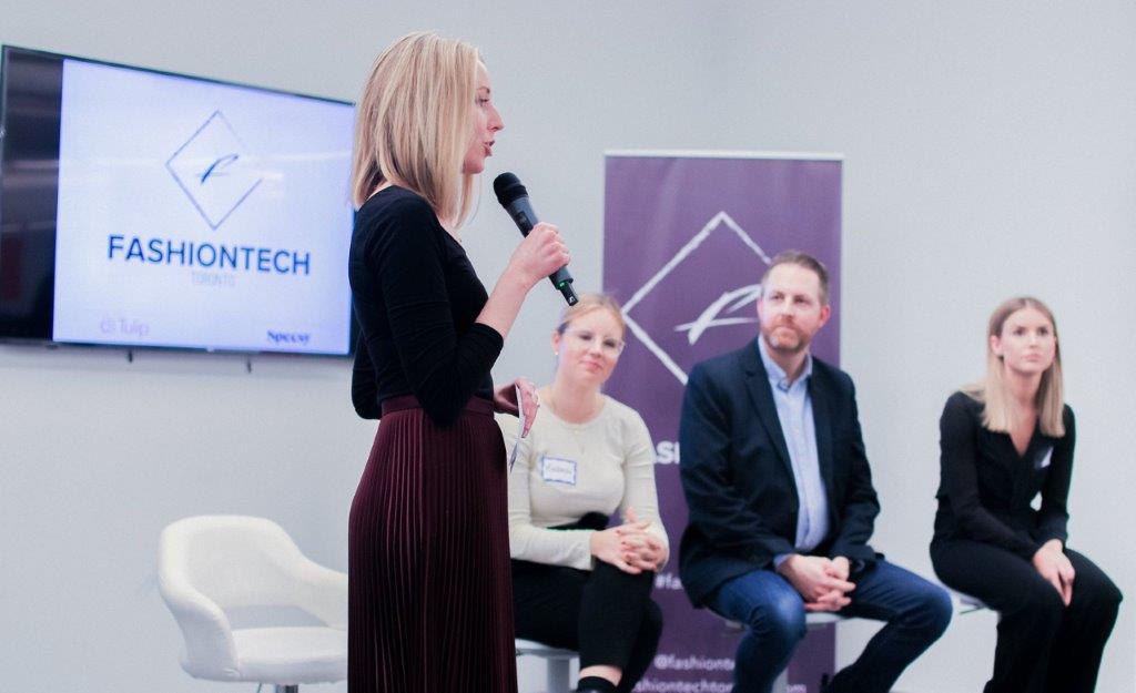 Ashley Barby speaks at a fashiontech event in toronto. Photo supplied.