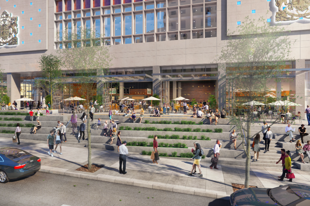 West Georgia-facing restaurants at ‘The Post’. Rendering: Quadreal