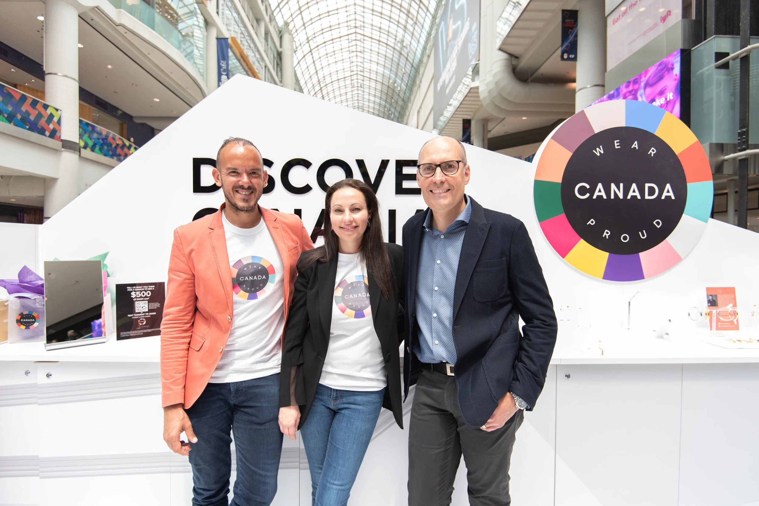 From L-R: Paulo Leone, Co-Founder, Wear Canada Proud, Vicky Milner, President of CAFA, Jose Ribau, Executive Vice President of Digital & Innovation, Cadillac Fairview. photo: cadillac fairview