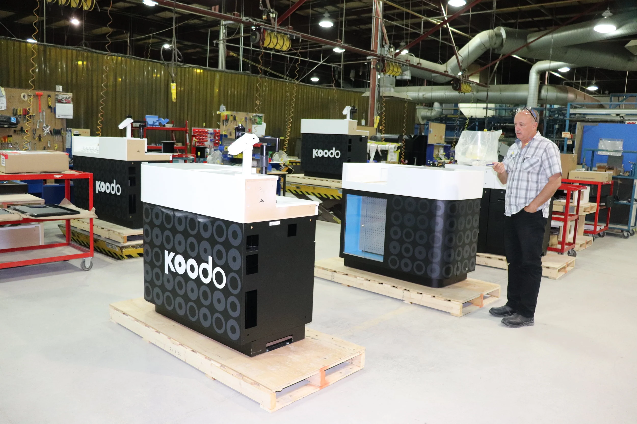 Koodo kiosks at the Pan-Oston facility in Peterborough, Ontario. PHOTO: PAN-OSTON