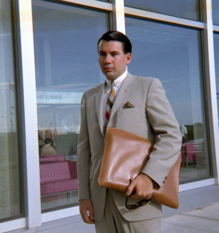 A younger more serious John on his way to work at Eaton’s in the early 1970’s.