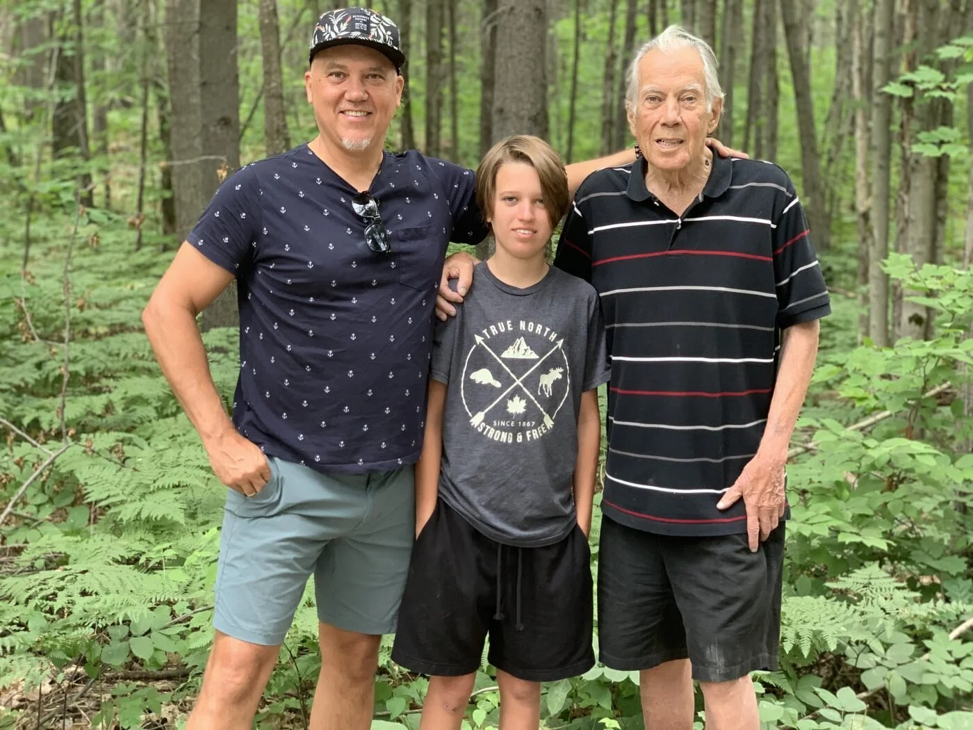 John Williams with his son Michael and grandson Max during their last visit to the Muskoka’s together. July 27th, 2019.