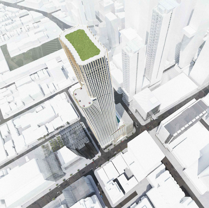 Rendering of the new tower at the northeast corner of Bloor St. W. and Bellair Street.