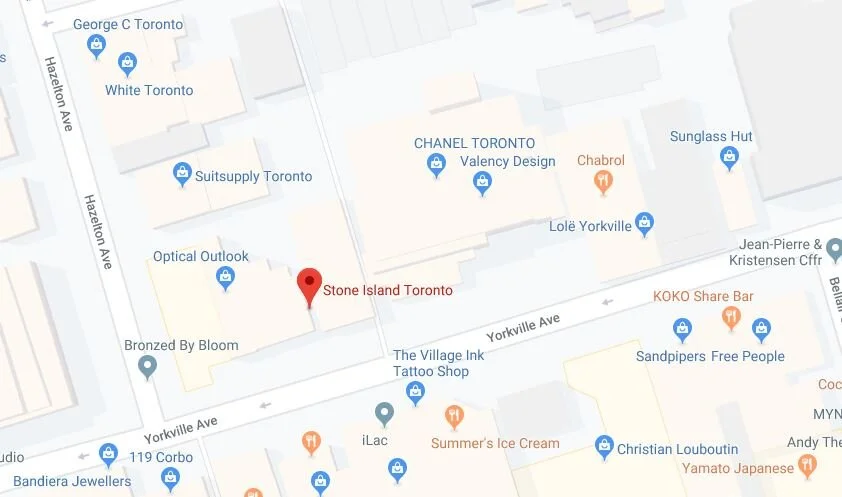 Stone Island Location on Yorkville Avenue in Toronto. Click for interactive Google Map.
