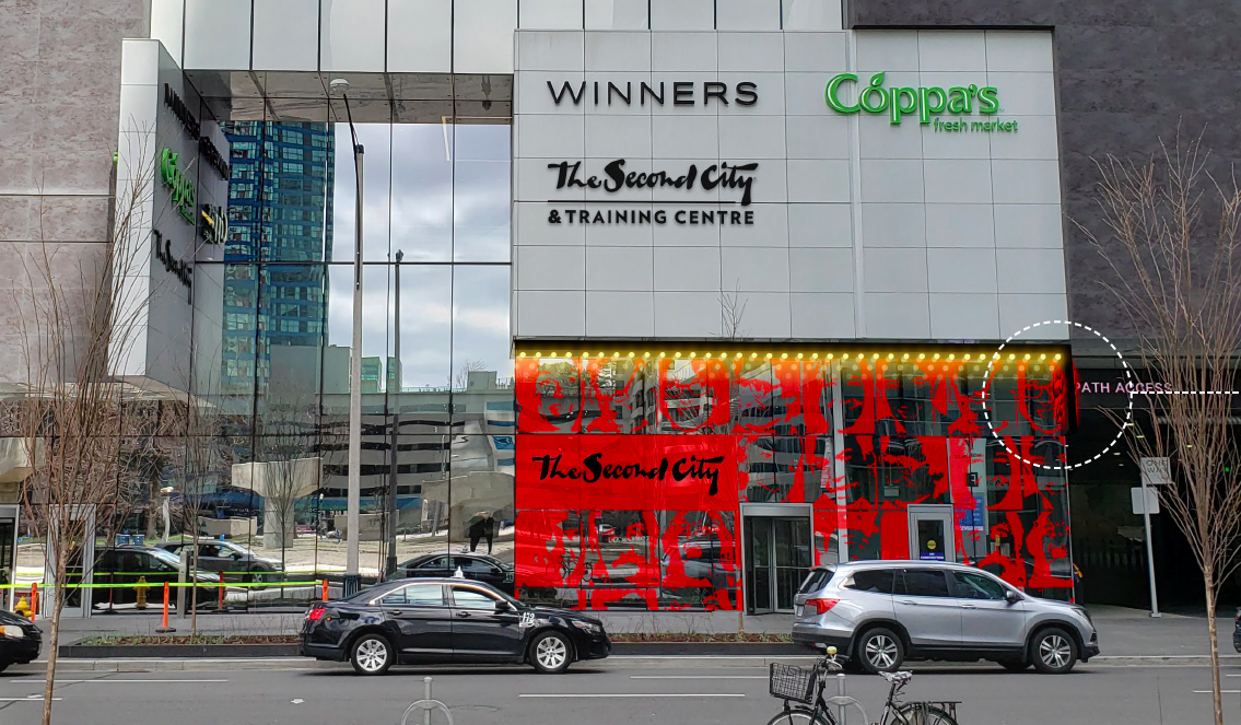 Rendering of the street level where Second City will have a branded entrance. Image: Menkes