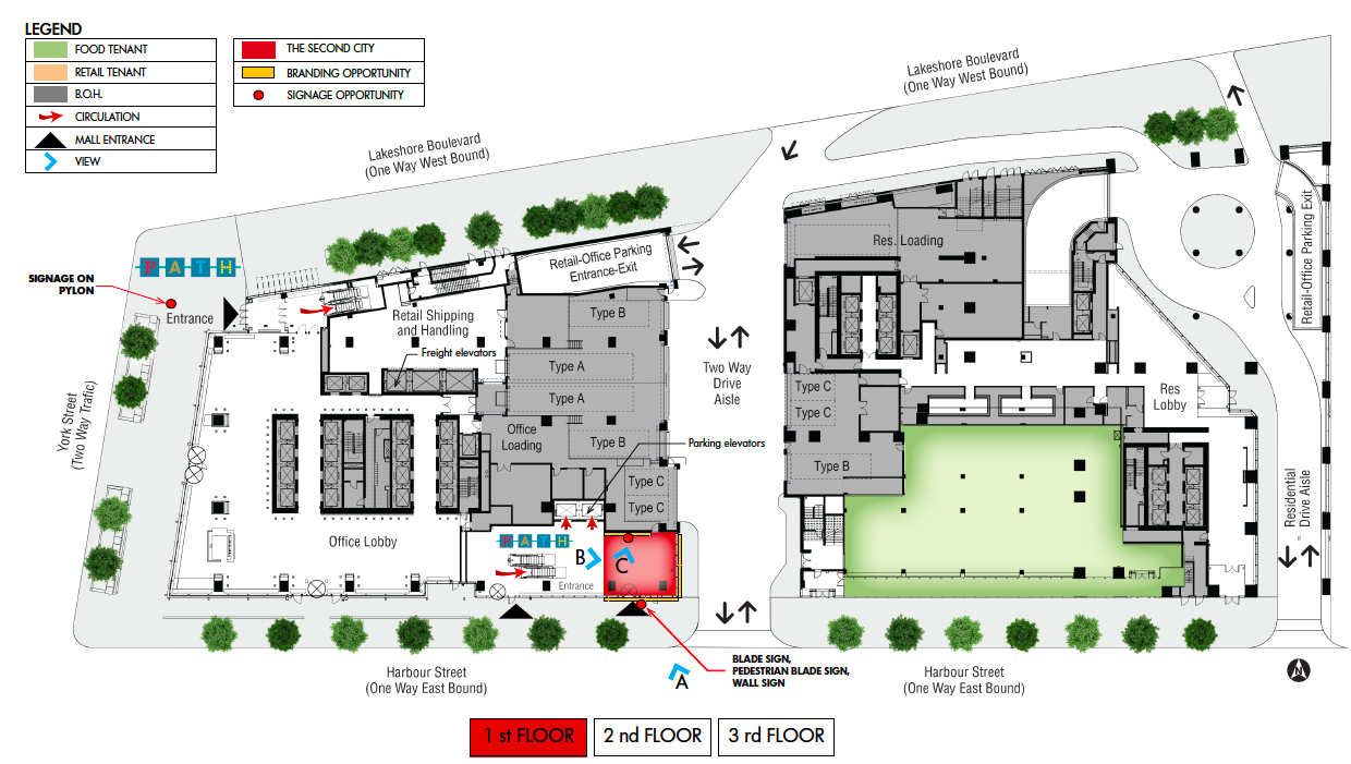 Main level floor plan including second City’s entrance foyer in red. Image: Menkes