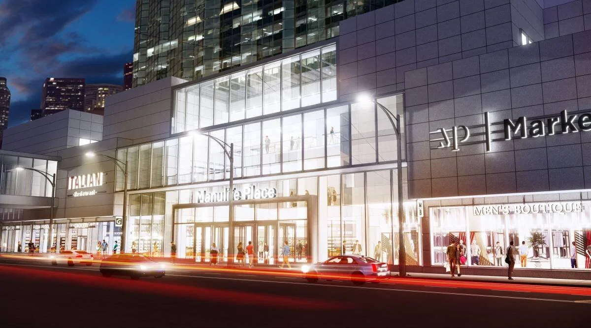 RENDERING OF THE 101 STREET SIDE OF THE OVERHAULED MANULIFE PLACE PODIUM. IMAGE: MANULIFE