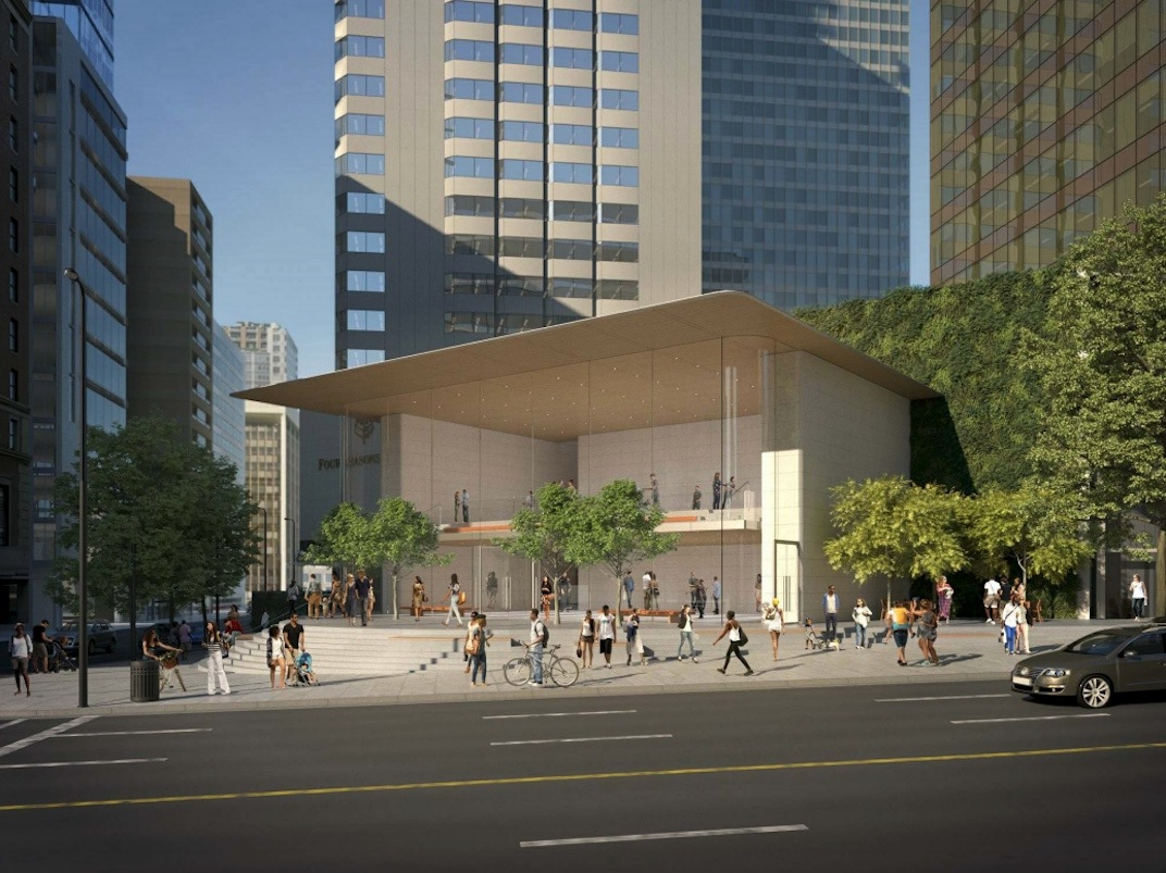 proposed redevelopment of w. georgia street and howe street, speculated to be an apple store. photo: perkins + will architects