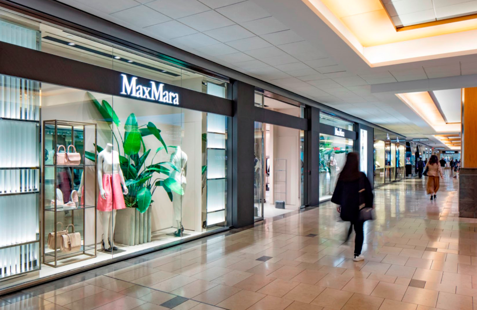 The soon-to-relocate Max Mara store at CF Pacific Centre in Vancouver. Max Mara and other tenants are moving for the redevelopment of the adjacent Four Seasons Hotel. Image: Cadillac Fairview.