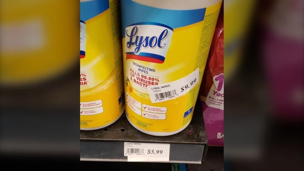 one grocery store profiteering on demand for lysol wipes. photo: ctv winnipeg