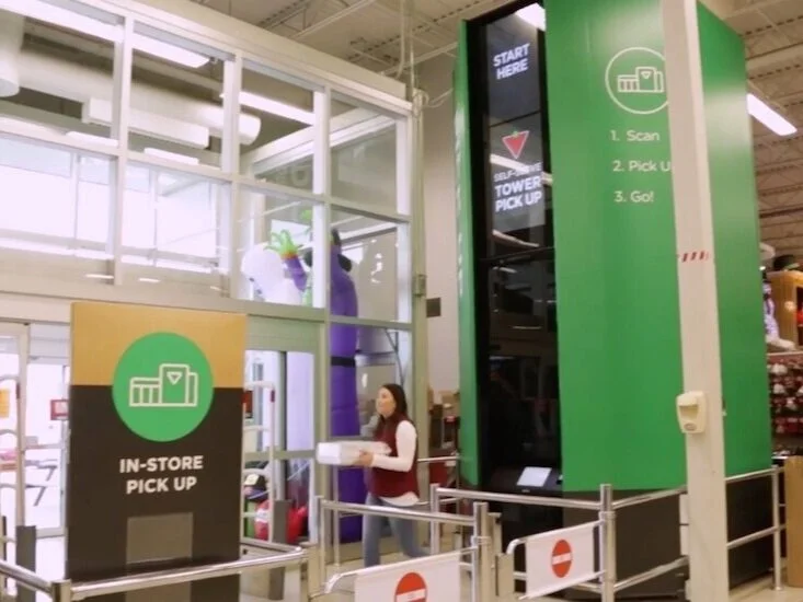 An example of click and collect tower in canadian tire. photo: canadian tire