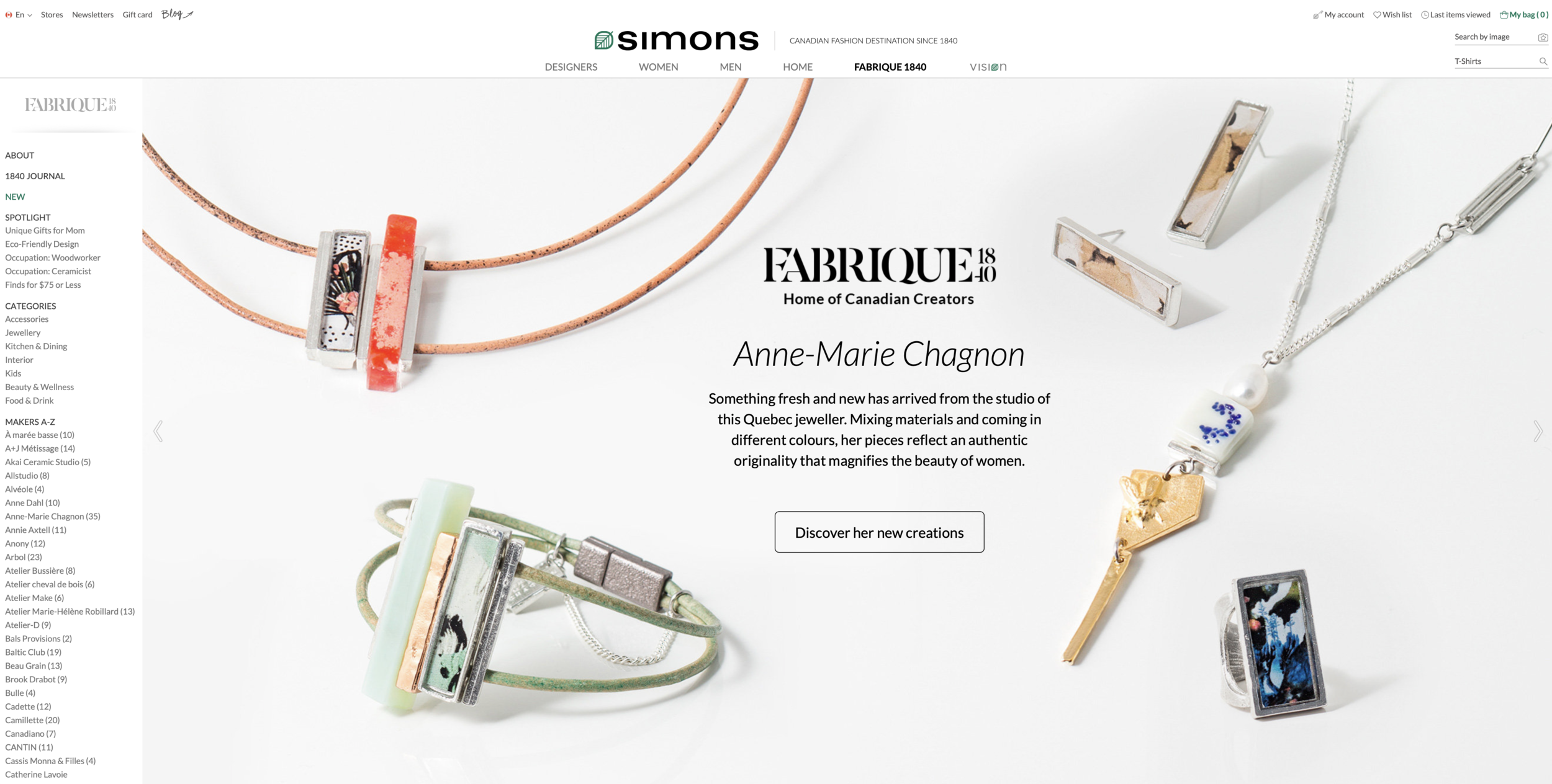 screenshot of fabrique 1840 website