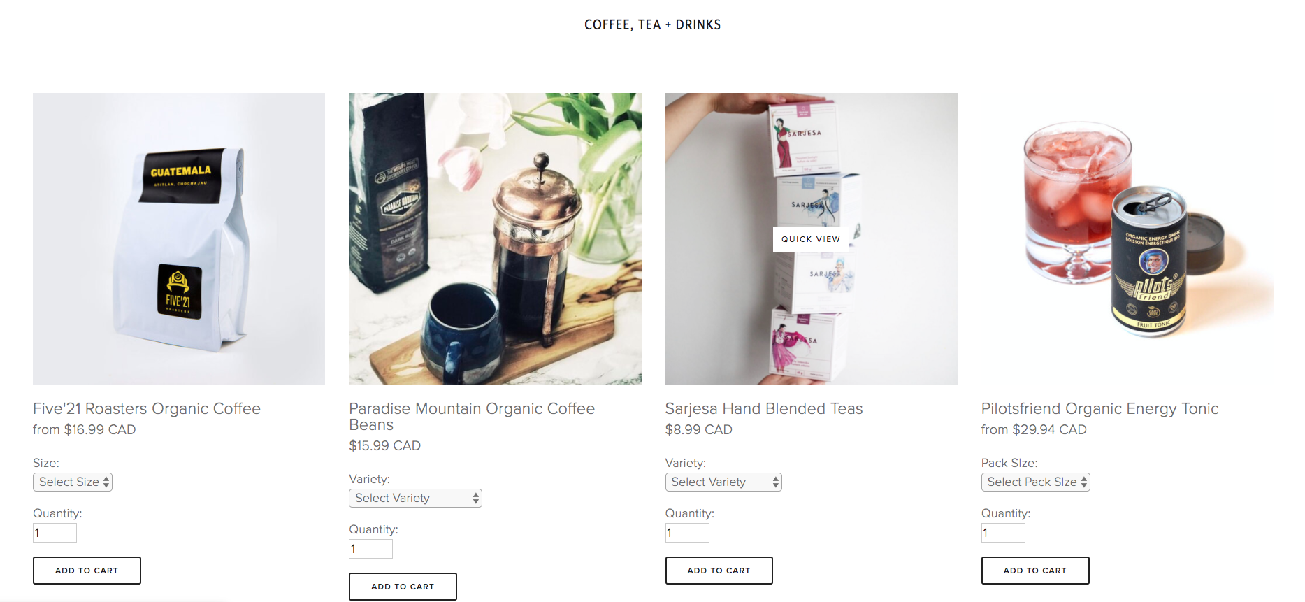 image: screenshot of wild tea kombucha ecommerce store