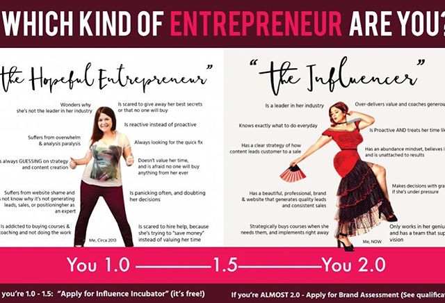 .
Which Entrepreneur Are You?
THE HOPEFUL ENTREPRENEUR" - YOU 1.0
👉 Watches peers pass her by, wondering why she’s not the leader in her industry.
.
👉 Is not making a full-time income from her business yet, so she can’t get out of her day job, or has to do something she doesn’t want to do to make ends meet.
.
👉 Suffers from overwhelm & analysis.paralysis...so it takes forever to get things out.
.
👉 Is always GUESSING on strategy and content creation.
.
👉 Suffers from website shame and/or does not know why it’s not generating leads, sales, or positioning her as an expert (Actually you might even like your site, but it’s not working the way you want!).
.
👉 Is addicted to buying courses & coaching and not doing the work.
.
👉 Sounds sales-y or over promotional in her content, without meaning to... she just NEEDS to make sales to survive!
.
👉 Is reactive… instead of proactive… and has a fear of failing and/or a fear of success.
.
👉 Often suffers from a scarcity mindset: She won't give her best stuff away for free in fear that no one will buy from her if she does, or that she'll run out of the good stuff!
.
👉 She wants to value her time but has shiny object syndrome so badly she’s constantly jumping from thing to thing 👉 Is panicking often, and doubting her decisions .
👉 Is scared to hire help, because she’s trying to "save money" .
.
🌺🌺”The Influencer" YOU 2.0🌺🌺
.
🐟 Is a leader in her industry and is known by other influencers.
.
🐬 Makes consistent income from her products & services and is scaling up 🐠 Knows exactly what to do every day when she sits down to work on her business.
.
🐋 Has a clear strategy of how content leads a customer to a sale.
.
🌺 Has a beautiful, professional, brand & website that generates quality leads and consistent sales.
.
🦋 Strategically buys courses when she needs them and implements right away.
.
🌴 Over delivers value in her content and giving her audience transformative wins to create influence.
.
🌊 Has an abundance mindset, believes in herself and is unattached to results.
.
🧜♀️ Is proactive and know she will crush any obstacle as long as she doesn’t.
. ⭐️🌟💫To discover how to become an influencer (click link in bio)💫🌟⭐️