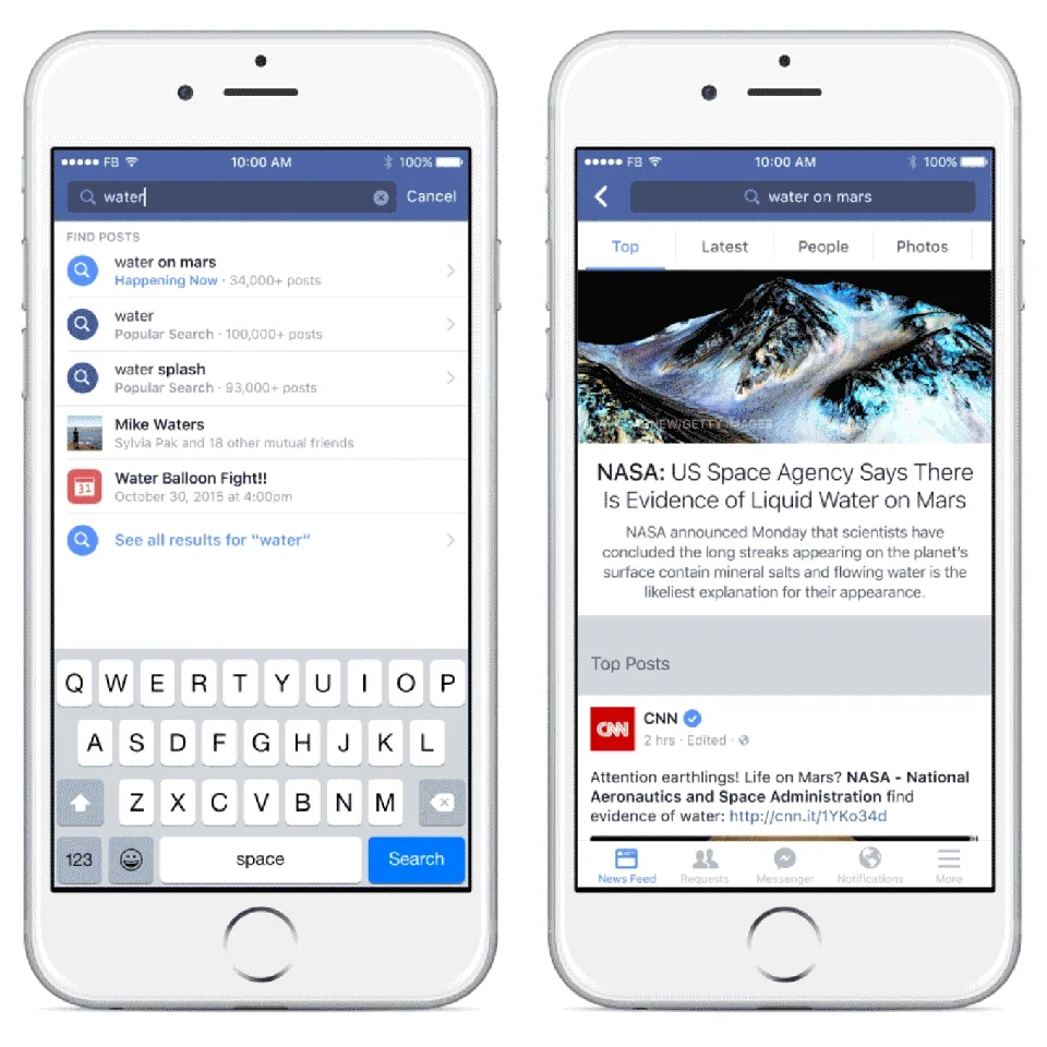 Better search suggestions, search results with public posts, and posts from friends.